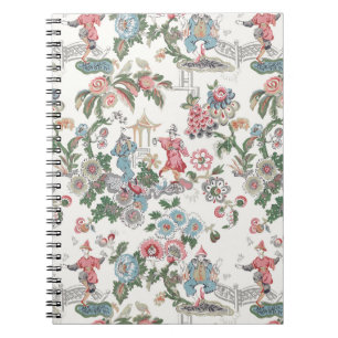 Caderno Espiral Jardim de Chinoiserie Toile, Verde-azulado e Rosa