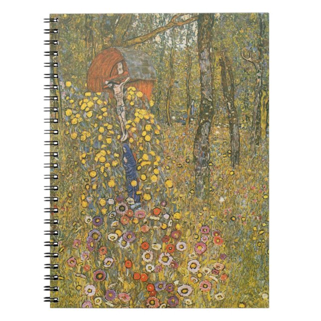 Caderno Espiral Jardim de fazenda com Crucifixo (por Gustav Klimt) (Frente)