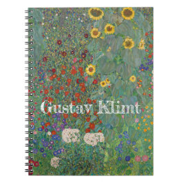 Caderno Espiral Jardim de Fazenda de Gustav Klimt com girassóis