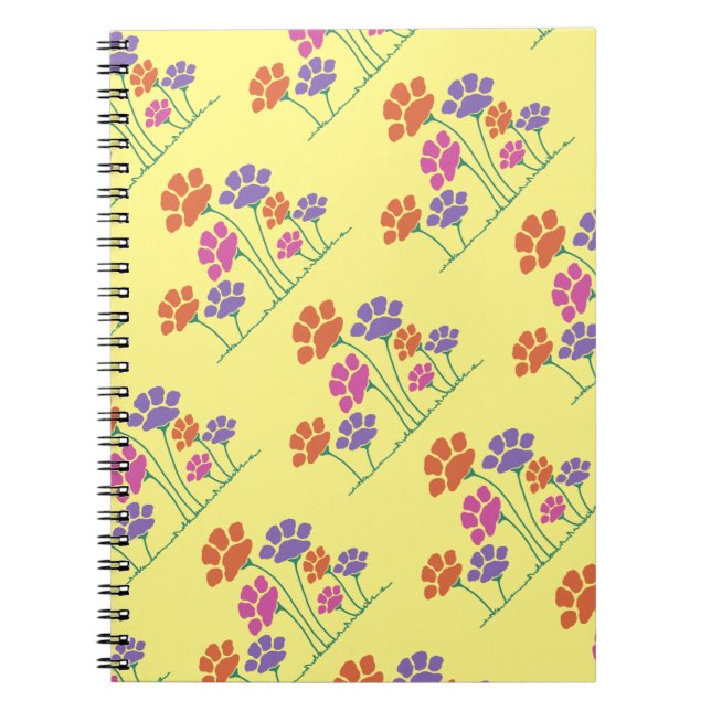 Caderno Espiral Jardim de Flor de Impressão Pawprint (Frente)