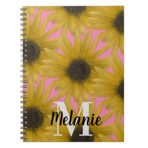 Caderno Espiral Jardim de Girassóis Realista com Monograma Persona