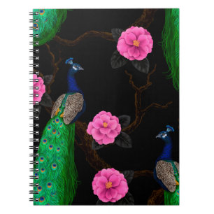 Caderno Espiral Jardim de pavão noturno