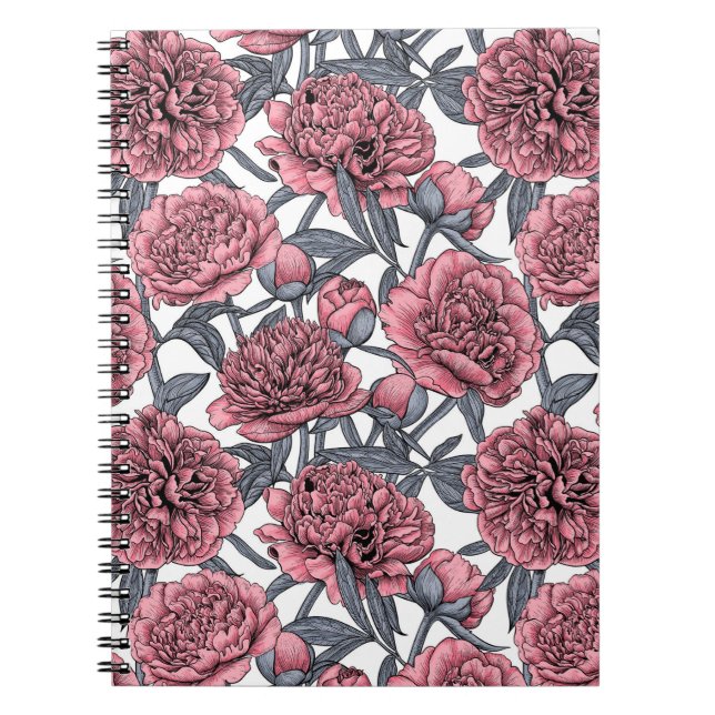 Caderno Espiral Jardim de peônia rosa (Frente)