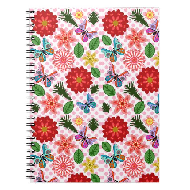 Caderno Espiral Jardim de Primavera Moderno Borboleta Floral (Frente)