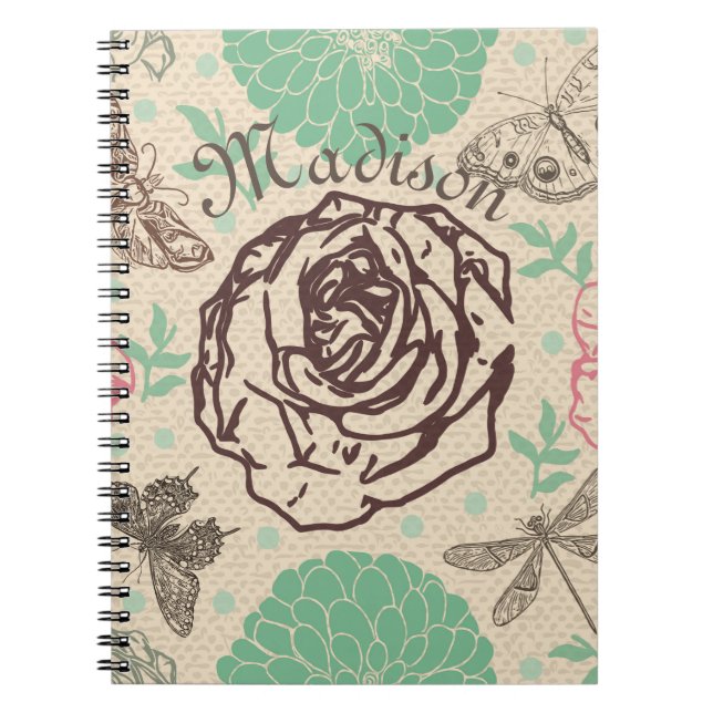 Caderno Espiral Jardim de Rosas Florais Vintage (Frente)