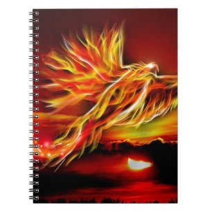 Caderno Espiral Jardim de voo vermelho ardente de Phoenix de Tarot
