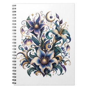 Caderno Espiral Jardim Encantado da Meia-Noite: Azul e Dourado Lum