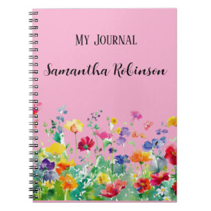 Caderno Espiral Jardim floral de aquarelas vibrantes (Grau Rosa)