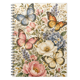 Caderno Espiral Jardim Floral de Borboletas