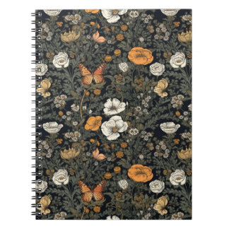 Caderno Espiral Jardim Floral de Cottagecore com Borboletas