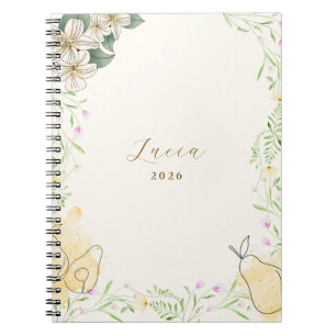 Caderno Espiral Jardim Floral de Pear de Aquarela