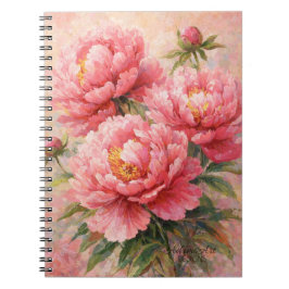 Caderno Espiral Jardim Floral de Peônia Rosa Corada