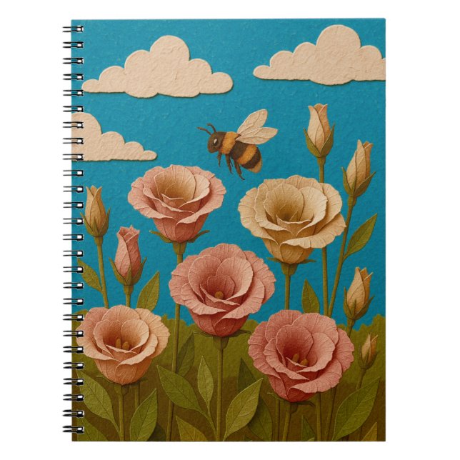 Caderno Espiral Jardim Lisianthus com abelha (Frente)