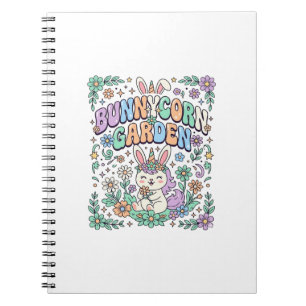 Caderno Espiral Jardim Unicórnio Coelho Kawaii Tipografia Design_