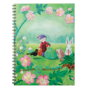 Caderno Espiral Jardineiro Gnomo, Blackbird, Hedgehog e Coelho Bra