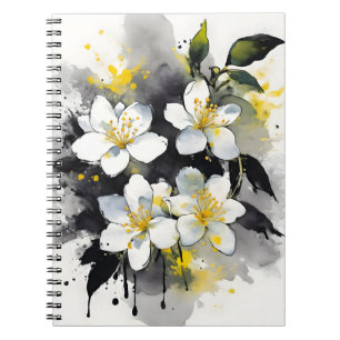 Caderno Espiral Jasmim - Flores de aquarela