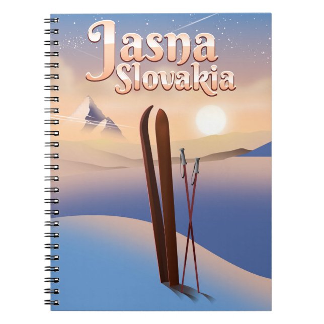 Caderno Espiral Jasna, poster de Esqui da Eslováquia. (Frente)