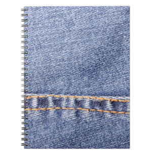 Caderno Espiral Jeans azuis costuram textura fechada. 