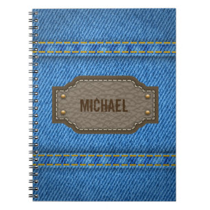 Caderno Espiral Jeans azuis da sarja de Nimes com etiqueta