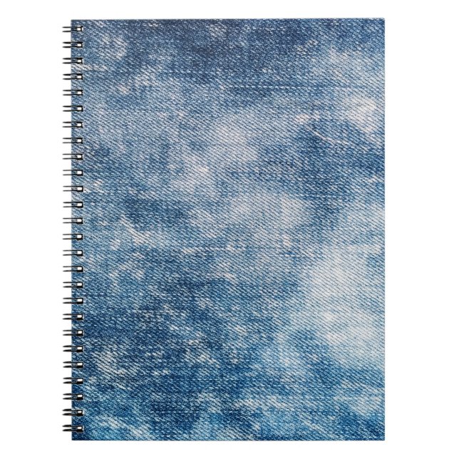 Caderno Espiral Jeans Azuis Denim, Fundo Texturizado. (Frente)