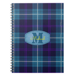 Caderno Espiral Jeans de Tartan Xadrez Azul Celadon Script Monogra