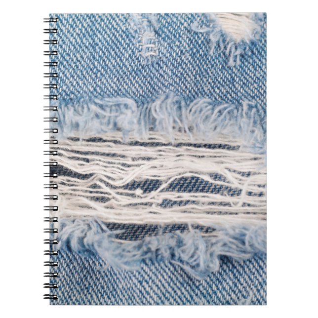 Caderno Espiral Jeans rasgados azuis, Texturas rasgadas jeans de v (Frente)