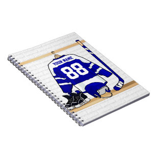 Caderno Espiral Jérsei azul e branco personalizado do hóquei em