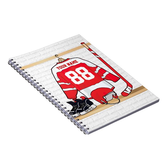 Caderno Espiral Jersey de Hóquei em Gelo Personalizado, Vermelho e (Lado Direito)