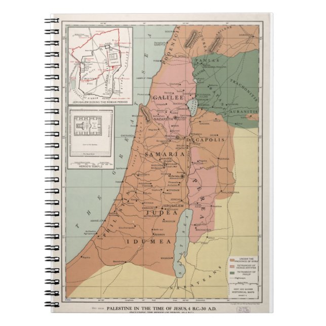 Caderno Espiral Jerusalem durante o mapa de Palestina do período (Frente)