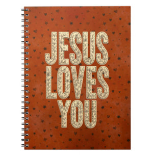 Caderno Espiral Jesus Ama Você Encorajamento Cristão Rústico