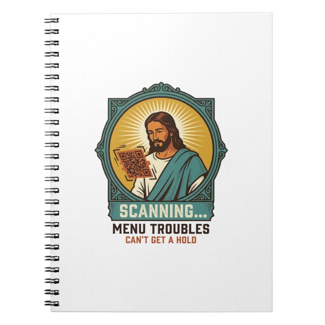 Caderno Espiral Jesus Código QR Borroso Não Funciona Menu Humor Té (Frente)