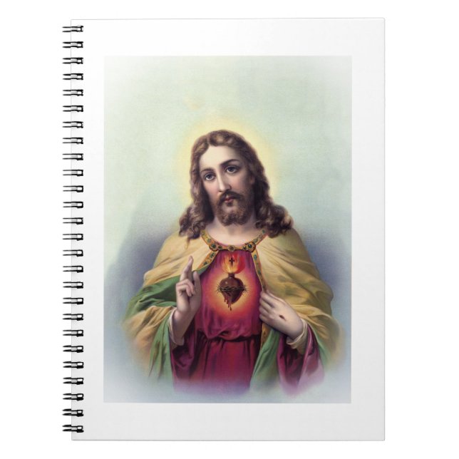 Caderno Espiral Jesus com Coração Sagrado Brilhante (Frente)