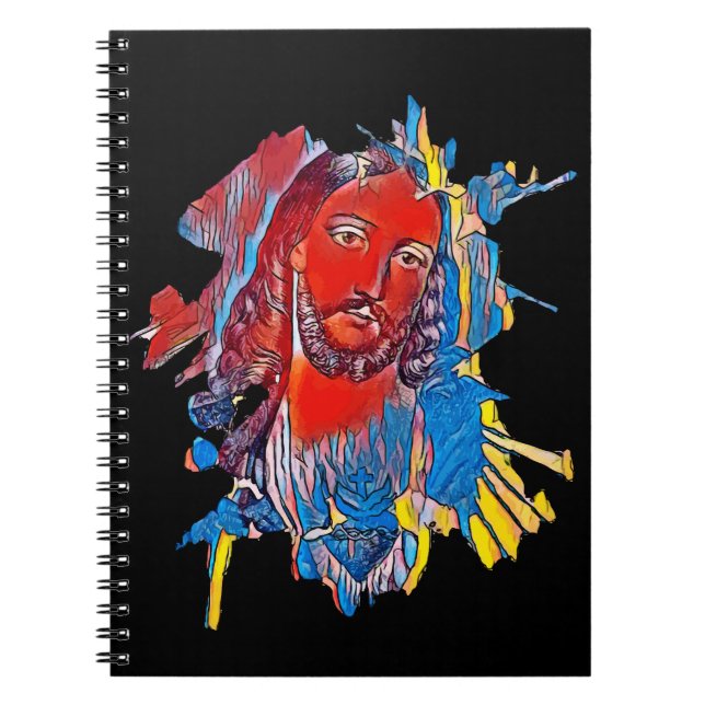 Caderno Espiral Jesus Cristo Enfrentado Cardíaco Sagrado Arte Abst (Frente)