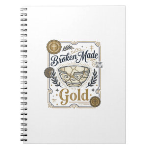 Caderno Espiral Jesus Kintsugi Ouro Feito Quebrado Louça Quebrada