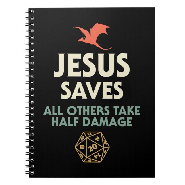 Caderno Espiral Jesus Salva DM Dragon D20 Dice Gift RPG Role Playi (Frente)
