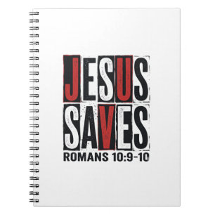 Caderno Espiral Jesus Salva Romanos 10_9 Camisa Cristã Vintage De