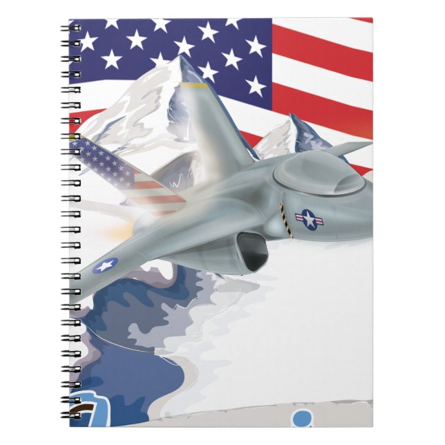 Caderno Espiral Jet de caça americano (Frente)