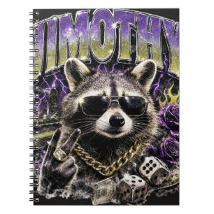 Caderno Espiral Jimothy Cool Raccoon Moda Urbana de Rua