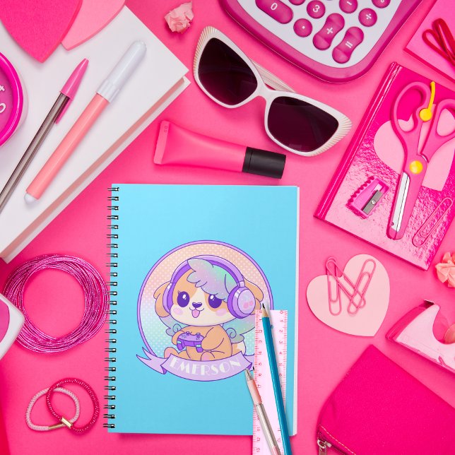 Caderno Espiral Joana Gamero Cachorro Kawaii com Asas em Azul-Bebê (Criador carregado)