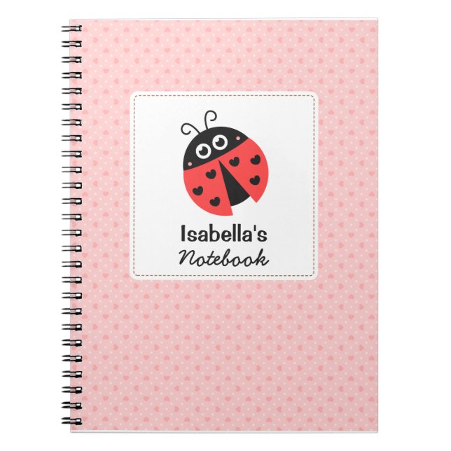 Caderno Espiral Joaninha bonito com corações para meninas (Frente)