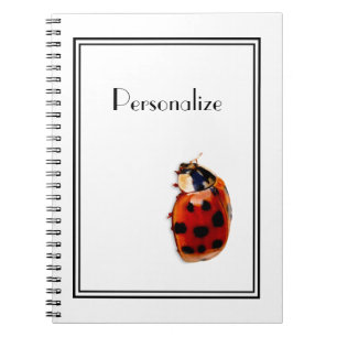 Caderno Espiral Joaninha manchado vermelho e preto chique com nome