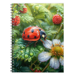 Caderno Espiral Joaninha Pousada em Planta de Morango Coberta de O