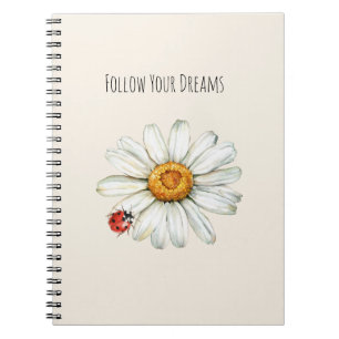 Caderno Espiral Joaninha Preta Vermelha Flor de Margarida