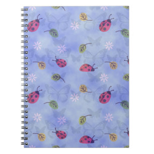 Caderno Espiral Joaninhas e Folhas Caindo Padrão Azul