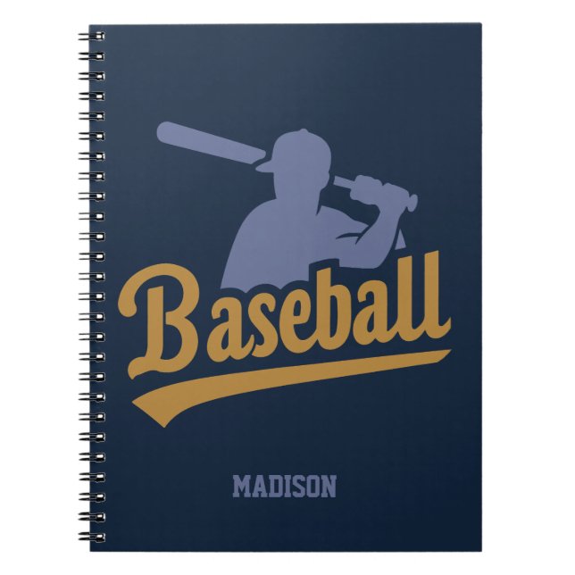 Caderno Espiral Jogador de Baseball de Nome e Cores Personalizado (Frente)