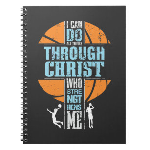 Caderno Espiral Jogador de basquete religioso Philippians 4:13 Chr