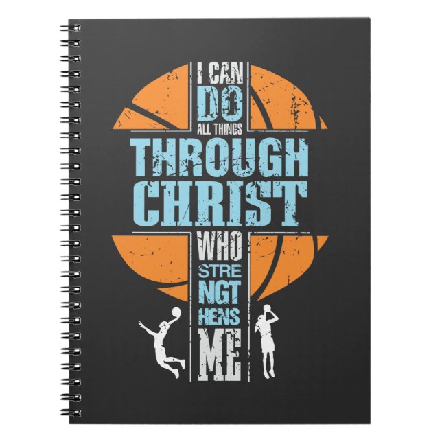 Caderno Espiral Jogador de basquete religioso Philippians 4:13 Chr (Frente)