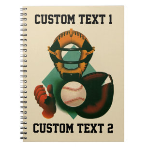 Caderno Espiral Jogador de beisebol esportivo vintage, receptor co