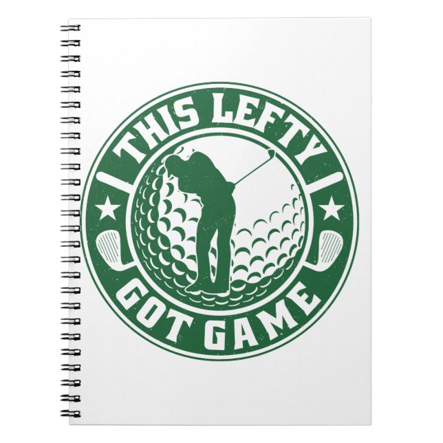 Caderno Espiral Jogador de Golfe Engraçado à Esquerda (Frente)