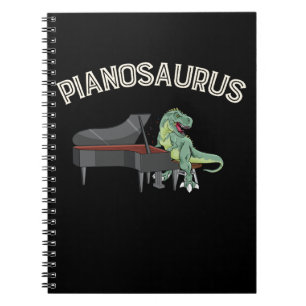 Caderno Espiral Jogador de Piano Engraçado Trex Dinossauros Músi